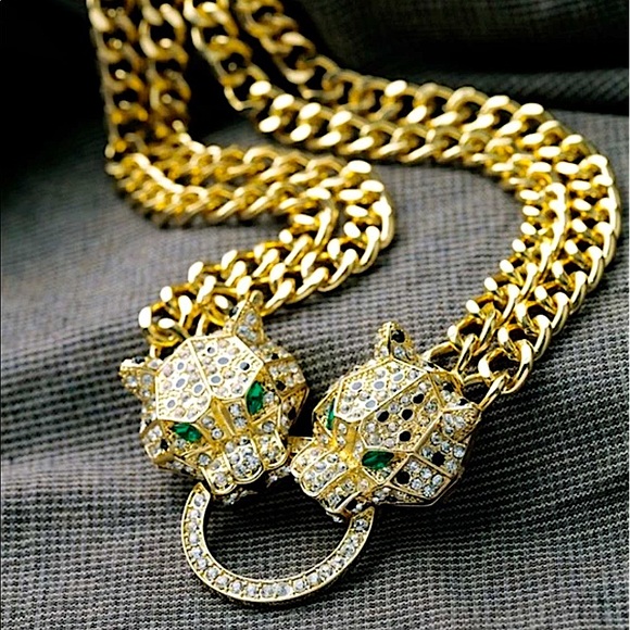 Gold Leopard Double Headed Exaggerated Statement Choker - Picture 10 of 15